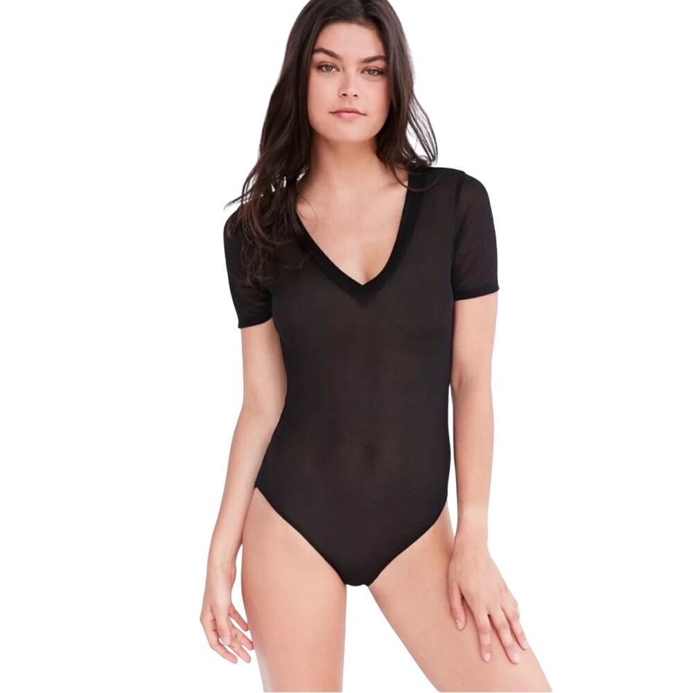 Urban Outfitters Sheer Mesh Black V-Neck Bodysuit NWOT Small - Picture 3 of 8